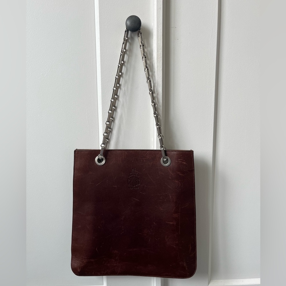 Vintage Mark Cross Leather Shoulder Tote with Chain— 90’s vibe - Picture 2 of 8